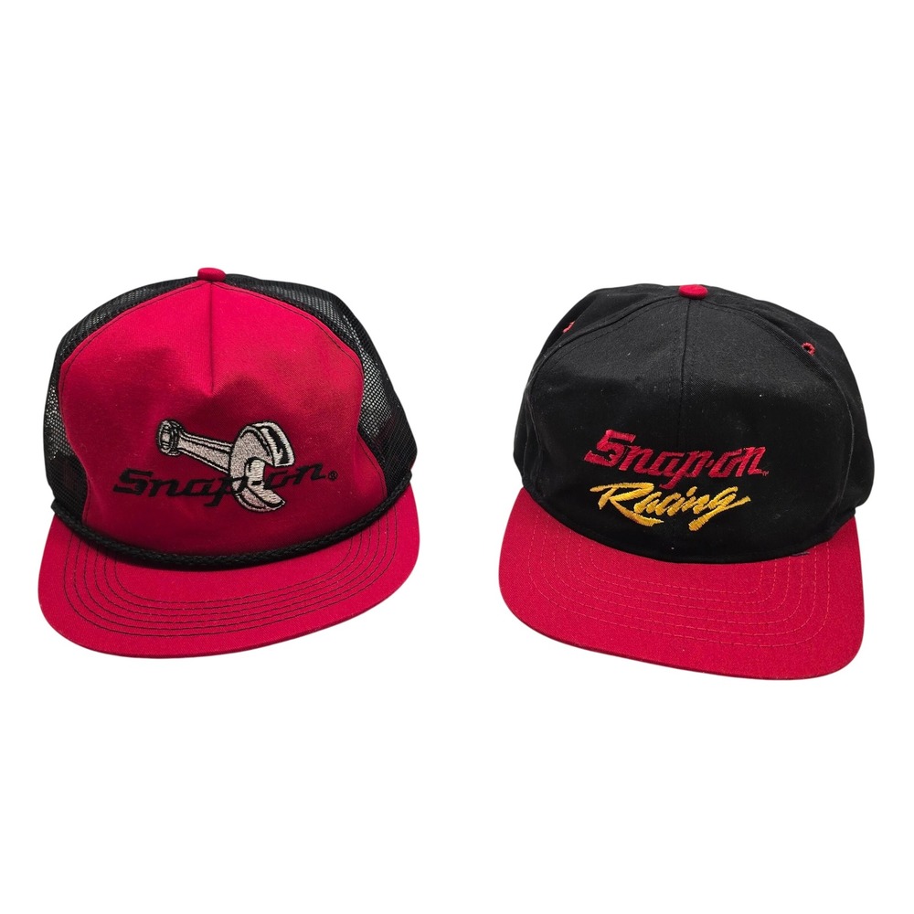 Snap On Racing Hat Lot Trucker Snapback Caps Red Black Vintage Style